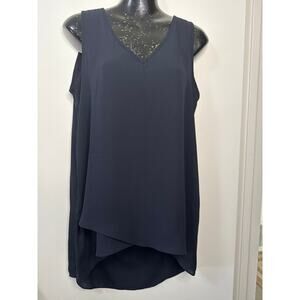 🌟Premise Studio Navy Blue Sleeveless Hi-Lo V-Neck Women Top - NWT!